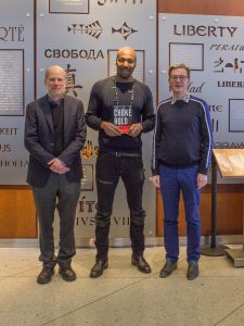 Professor Paul Butler of Georgetown Law with Chicago-Kent's Dean Harold Krent and Professor Graeme Dinwoodie 