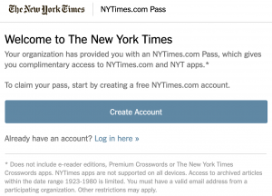 NYTimes.com Pass Welcome Screen