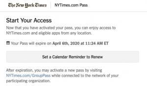 Set Reminder to renew NYTimes Pass