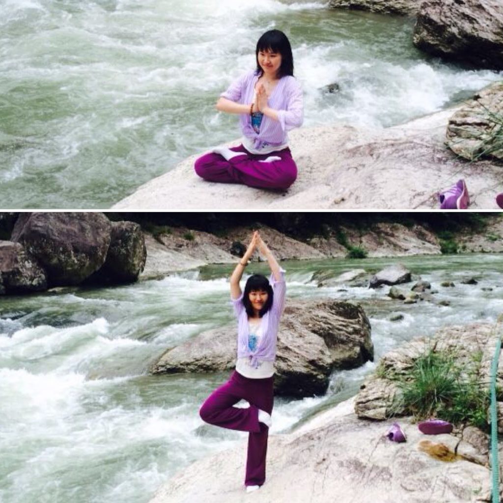 Jun Qiu doing Yoga