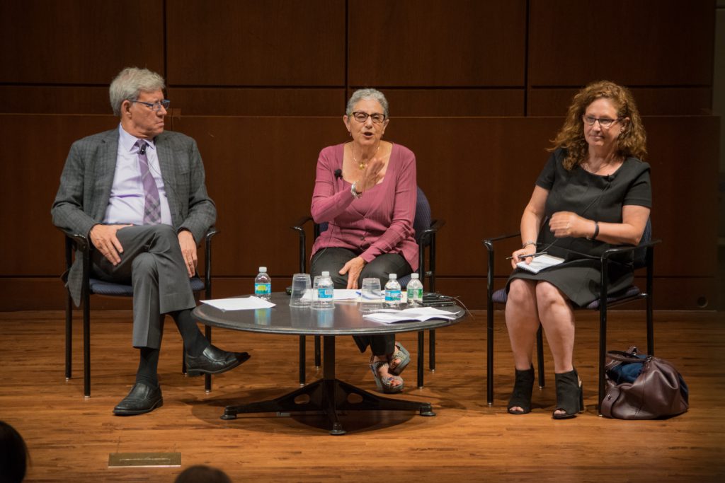 Panelists Geoffrey Stone, Carol Levine, and Dahlia Lithwick