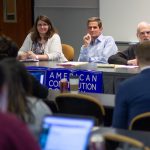 Chicago-Kent Constitutional Law professors answer questions about Impeachment at a student organization panel.