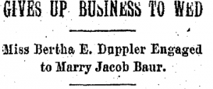 "Gives Up Business to Wed," Chicago Daily Tribune, October 13, 1908