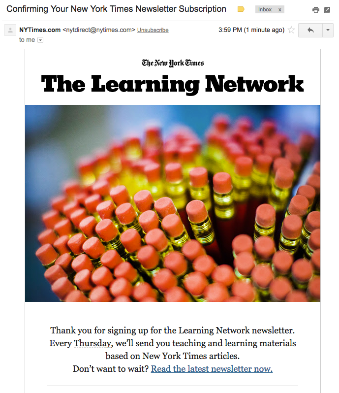 NY Times - Confirming Newsletter Subscription