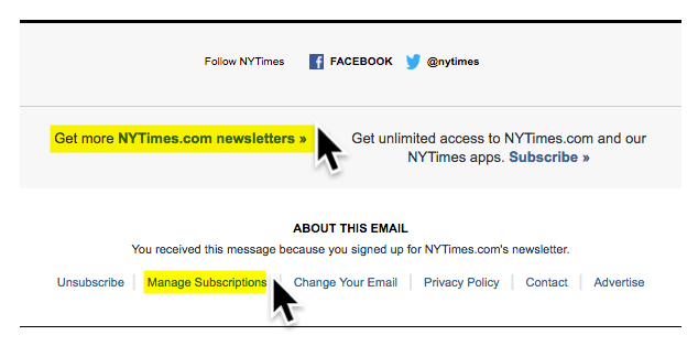 NYTimes - Manage Email Subscriptions