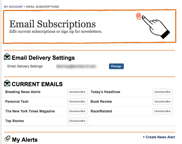 NYTimes - Manage Subscriptions Newsletters