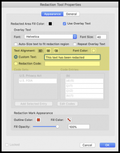 Redaction use custom text