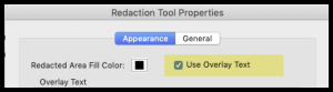 Redaction use overlay text